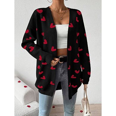 Womens Cute Heart Cardigans Oversized Long Sleeve Open Front Knit Sweaters