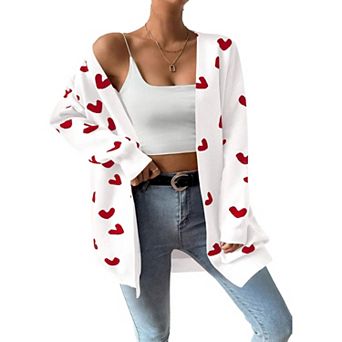 Womens Cute Heart Cardigans Oversized Long Sleeve Open Front Knit Sweaters