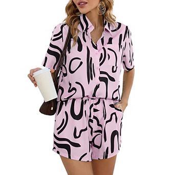 Two Piece Set for Women Short Sleeve Sets 2 pc Tracksuit Casual Loose Fit Outfits with Pockets
