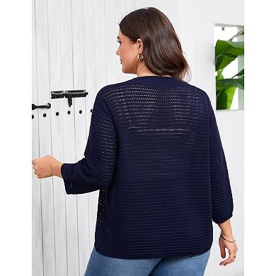 Womens Plus Size Summer Cardigan 3/4 Length Sleeve Sweaters Casual Knitted Open Front Cardigans