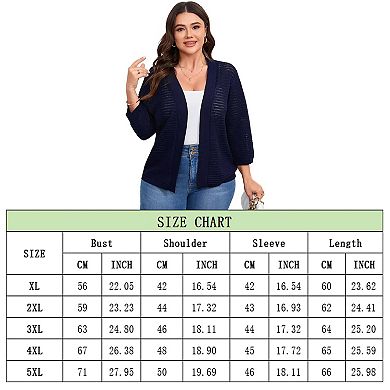 Womens Plus Size Summer Cardigan 3/4 Length Sleeve Sweaters Casual Knitted Open Front Cardigans