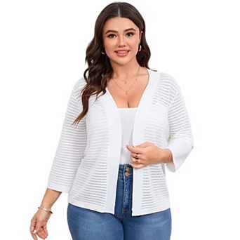 Womens Plus Size Summer Cardigan 3/4 Length Sleeve Sweaters Casual Knitted Open Front Cardigans