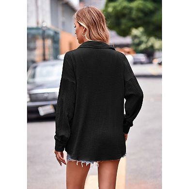 Womens Button Down Shirts Casual Long Sleeve Shirts Cotton Oversized Boyfriend Blouses with Pockets