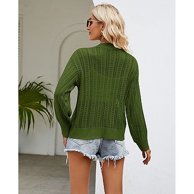 Women's Hollow Out Cardigan Sweaters Loose Crochet Button Down Casual Knit Top Fall Outwear