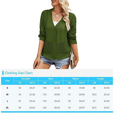 Women's Hollow Out Cardigan Sweaters Loose Crochet Button Down Casual Knit Top Fall Outwear