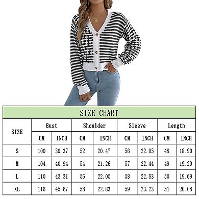 Womens Checkered Cardigan Sweaters Striped Cropped Button Fall Trendy Open Front Knit Sweater Coats