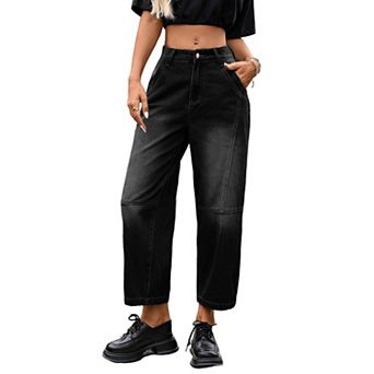 Women's Wide Leg Jeans High Waisted Stretchy Straight Leg Trendy Denim Cropped Pants with Pocket