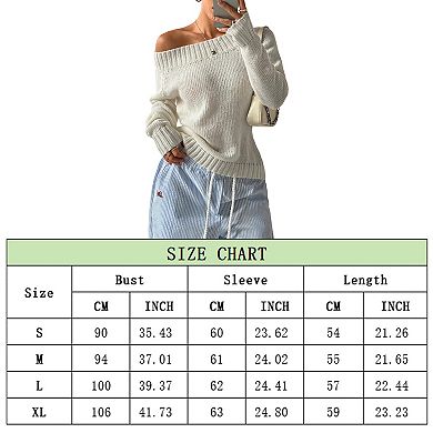Womens Solid Pullovers Off Shoulder Long Sleeve Casual Fitted Knit Sweater Tops
