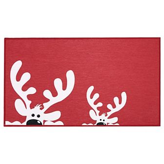 Garvee 17"x29"Antlers Christmas Area Rug Low Pile Washable Non Slip Holiday Mat for Kitchen Entryway