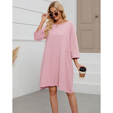 Women's Oversized Sweatshirt Dress 3/4 Sleeve Crewneck Tunic Sweatshirts Casual Long Pullover
