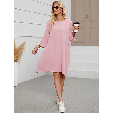 Women's Oversized Sweatshirt Dress 3/4 Sleeve Crewneck Tunic Sweatshirts Casual Long Pullover