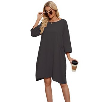 Women's Oversized Sweatshirt Dress 3/4 Sleeve Crewneck Tunic Sweatshirts Casual Long Pullover
