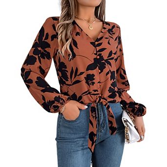 Women Long Sleeve Casual Blouse Fashion Floral Shirts Trendy V Neck Button Down Shirts Tops