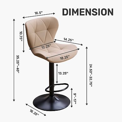 Unikome Set of 2 Adjustable Bar Stools Faux Leather Counter Height Chairs
