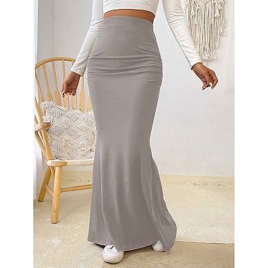 Women's Casual Ruched High Waisted Fishtail Bodycon Long Maxi Skirt