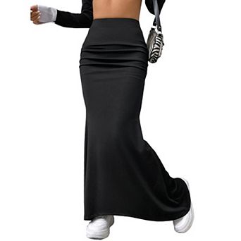 Women's Casual Ruched High Waisted Fishtail Bodycon Long Maxi Skirt