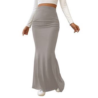 Women's Casual Ruched High Waisted Fishtail Bodycon Long Maxi Skirt