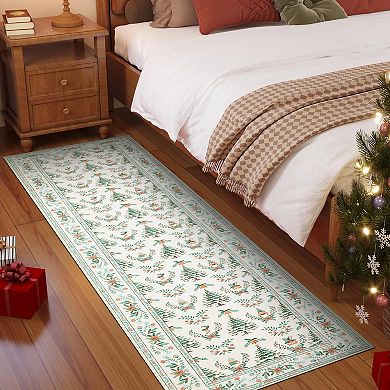 Garvee Christmas Tree Wreath Non Slip Area Rug Washable Low Pile Rug for Living Room Kitchen Bedroom