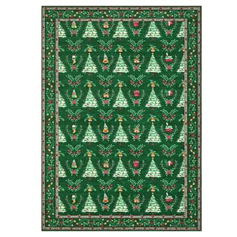 Garvee Christmas Tree Wreath Non Slip Area Rug Washable Low Pile Rug for Living Room Kitchen Bedroom