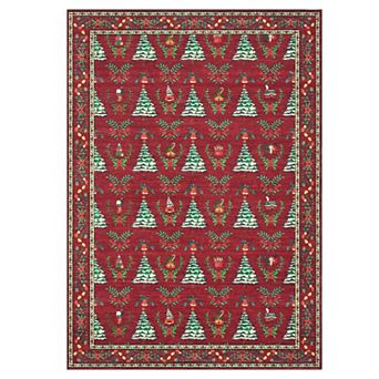 Garvee Christmas Tree Wreath Non Slip Area Rug Washable Low Pile Rug for Living Room Kitchen Bedroom