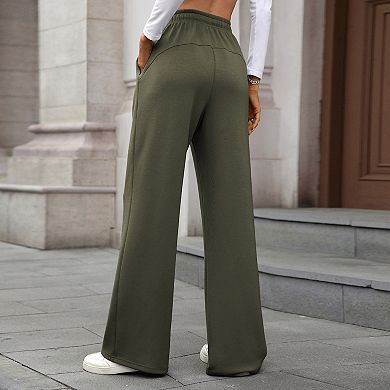 Women's Elastic Waist Sweatpants Wide Leg Drawstring Baggy Casual Athletic Joggers Pants