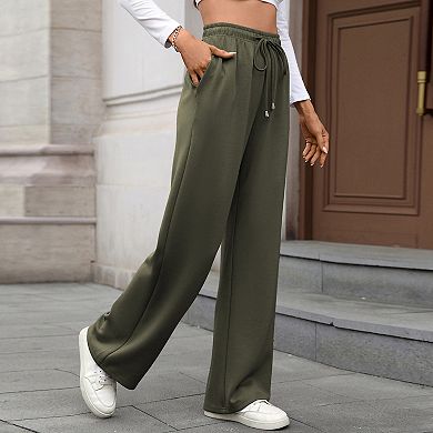 Women's Elastic Waist Sweatpants Wide Leg Drawstring Baggy Casual Athletic Joggers Pants
