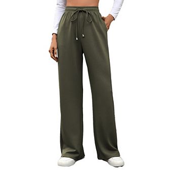 Women's Elastic Waist Sweatpants Wide Leg Drawstring Baggy Casual Athletic Joggers Pants