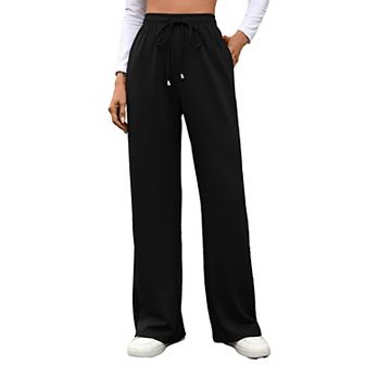 Women's Elastic Waist Sweatpants Wide Leg Drawstring Baggy Casual Athletic Joggers Pants