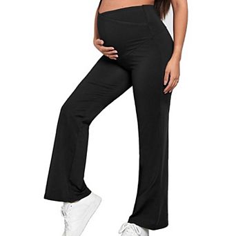 Women's Maternity Flare Pants Lounge Casual Wide Leg Trousers Stretchy Bootcut Pregnancy Pants