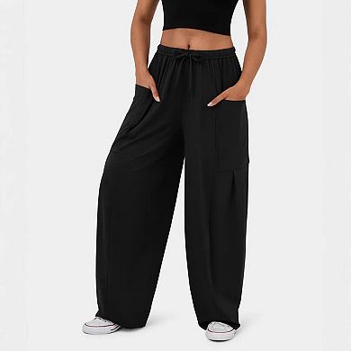 Women's Wide Leg Sweatpants with Pockets Side Pleated Baggy Loose Fit Lounge Drawstring Pants
