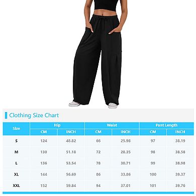 Women's Wide Leg Sweatpants with Pockets Side Pleated Baggy Loose Fit Lounge Drawstring Pants