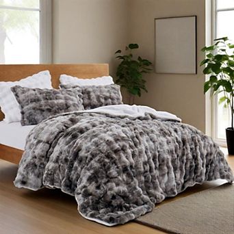 Unikome Luxury Faux Fur Comforter Set Ultra Soft & Warm 3 pc Bedding