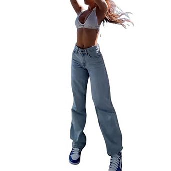 Women’s Ripped Jeans High Waisted Distressed Baggy Straight Wide Leg Pants