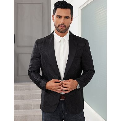 Men's Stylish Shawl Lapel Blazer One Button Open Front Long Sleeve Suit Jacket