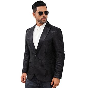 Men's Stylish Shawl Lapel Blazer One Button Open Front Long Sleeve Suit Jacket