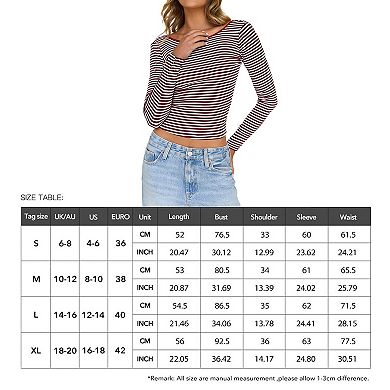 Women'S Summer Fall Long Sleeve Boat Neck Stripe Shirts Casual Slim Fit Backless Rib Tops