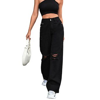 Baggy Jeans for Women Wide Leg Skater Jeans High Waist Ripped Denim Trousers Long Pants