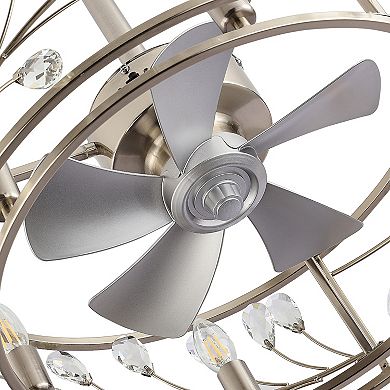 20-in caged fan, 5 ABS blades, 5&10" downrods, AC motor, 3-speed remote, timer