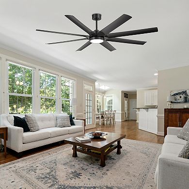 72-in ceiling fan, 3-color light, 8 ABS blades, 6&12" downrods, DC motor, 6-speed remote