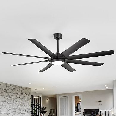 72-in ceiling fan, 3-color light, 8 ABS blades, 6&12" downrods, DC motor, 6-speed remote