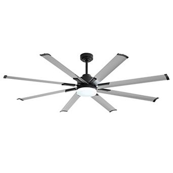 72 in ceiling fan, 8 aluminum blades, DC motor, remote, 6 speeds, 3-color LED light, memory