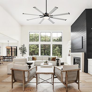 72-in ceiling fan, 8 aluminum blades, DC motor, remote, 6 speeds, 3-color LED light, memory