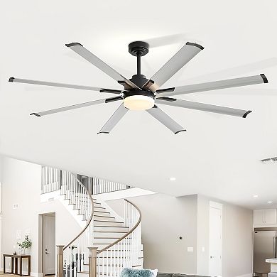 72-in ceiling fan, 8 aluminum blades, DC motor, remote, 6 speeds, 3-color LED light, memory