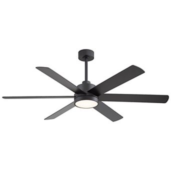 60 in modern LED fan, light, remote, 6 reversible plywood blades, 6&12" downrods