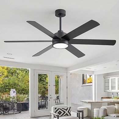 60-in modern LED fan, light, remote, 6 reversible plywood blades, 6&12" downrods