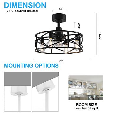 20-in ceiling fan, 3 PC blades, 5&10" downrods, DC motor, 6-speed remote