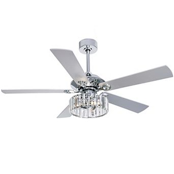 52 in Indoor Chandelier Ceiling Fan with 5 Silver Blades, Crystal E12 Triple Light, Remote Included