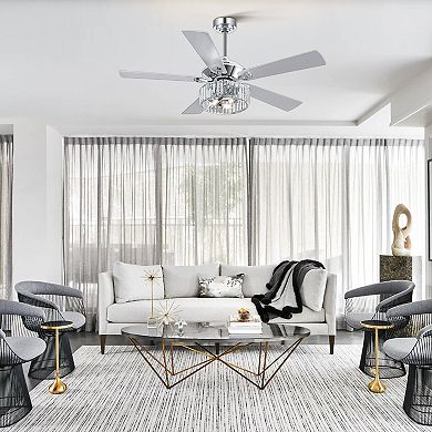 52-In Indoor Chandelier Ceiling Fan with 5 Silver Blades, Crystal E12 Triple Light, Remote Included