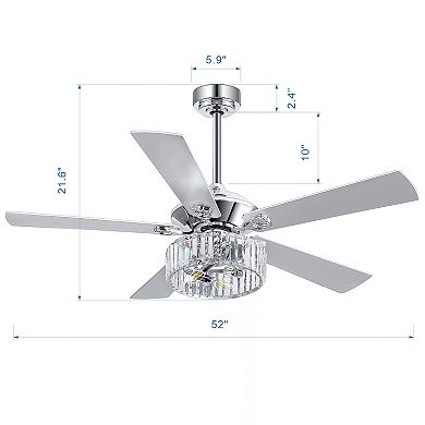 52-In Indoor Chandelier Ceiling Fan with 5 Silver Blades, Crystal E12 Triple Light, Remote Included