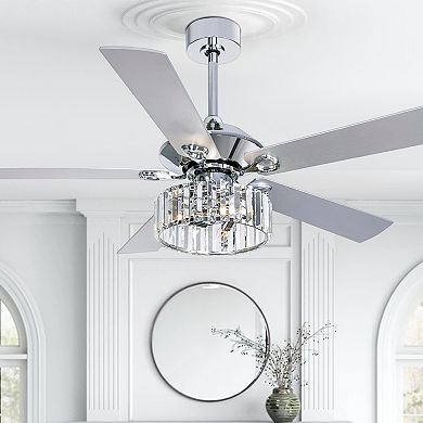 52-In Indoor Chandelier Ceiling Fan with 5 Silver Blades, Crystal E12 Triple Light, Remote Included